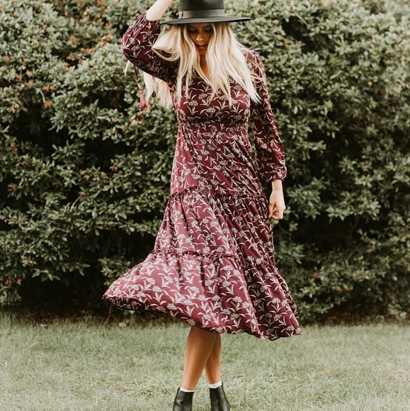 Printed Burgundy Midi Dresses